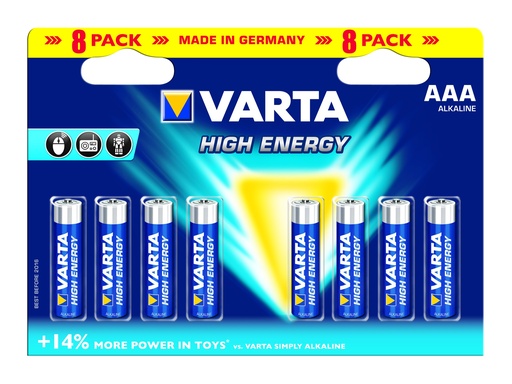 [V49038] Varta HE 1.5 Volt / LR03 AAA 8 pack (Alkaline) - HS85065090