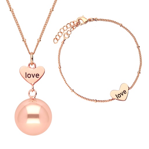 [BOLA-SET1] Bola - Set of Bola necklace and bracelet - heart and love engraving in rose gold plating - One size - COO China - HS 71171900
