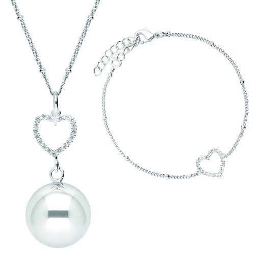 [BOLA-SET2] Bola - Set of Bola necklace and bracelet - crystal heart in silver plating - One size - COO China - HS 71171900